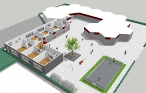 Uitbreiding Basisschool Lansingerland, totaalbeeld voor de nieuwbouw van zes leslokalen